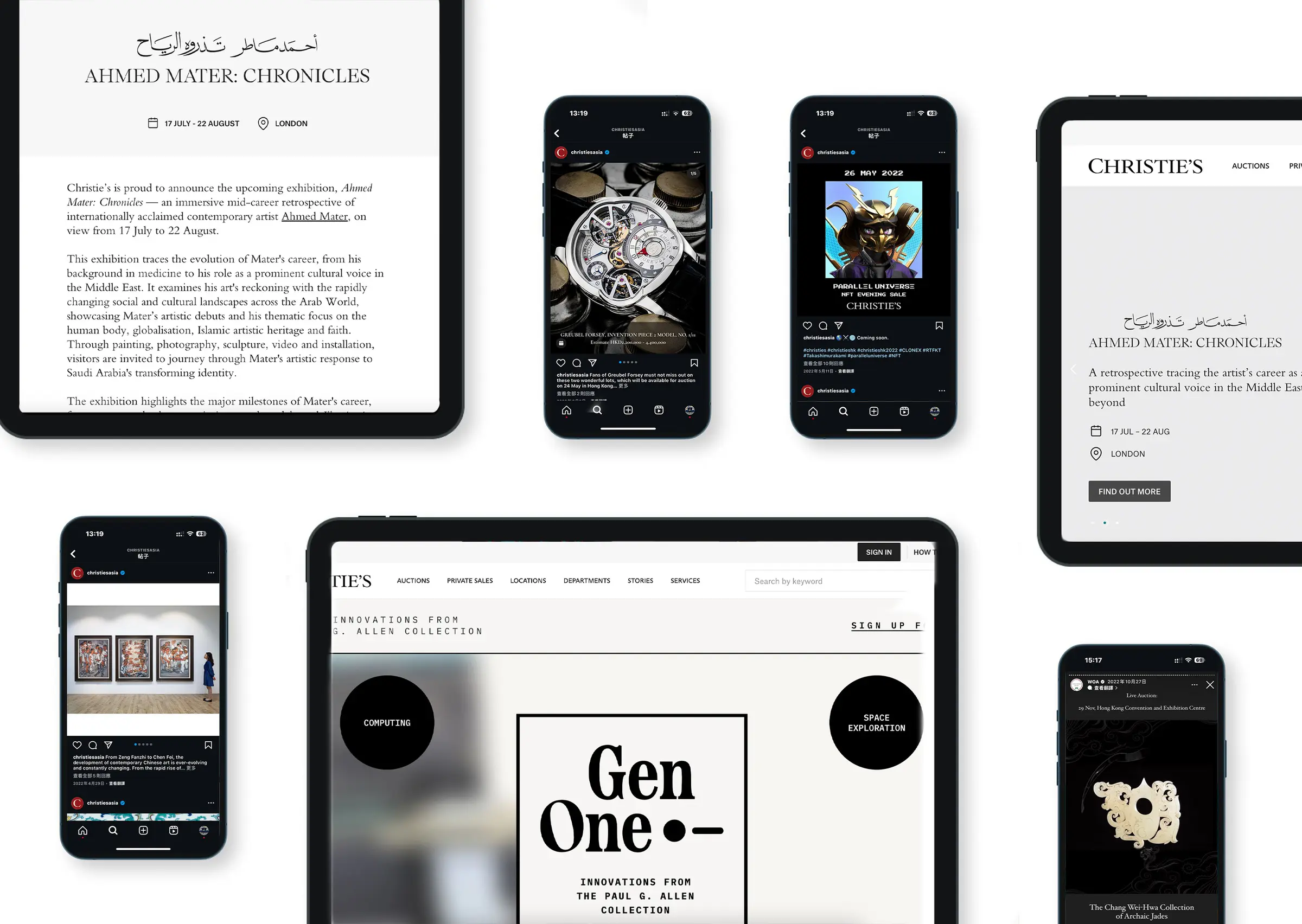 Cross-device Christie’s website / auction-content mockup.