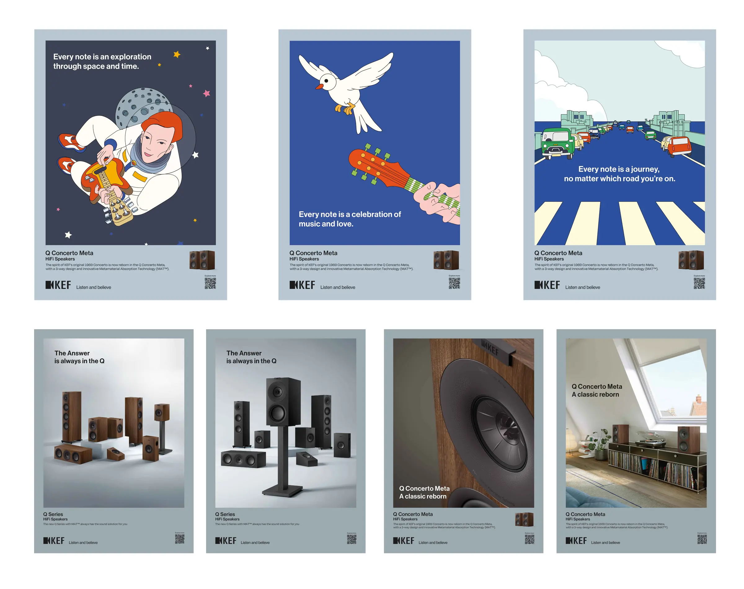 Key-visual and POSM layouts combining illustration with product information.