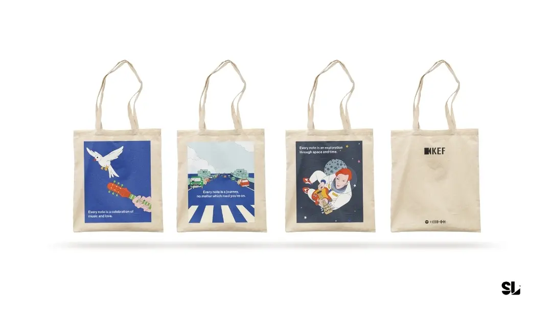 Campaign tote bag carrying the illustration system.